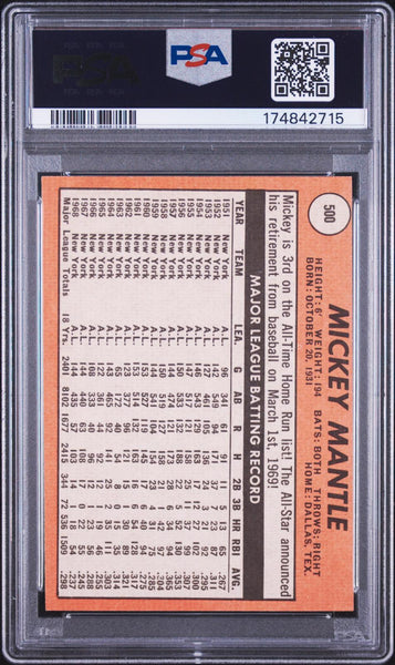 Mickey Mantle - 1969 Topps Last Name Yellow #500 PSA 4