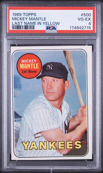 Mickey Mantle - 1969 Topps Last Name Yellow #500 PSA 4
