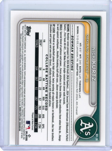 Nick Kurtz - 2024 1st Bowman Chrome Topps Green Grass Refractor 32/99 Athletics