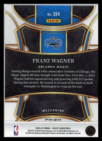 Franz Wagner - 2023-24 Panini Select Mezzanine 2024 Tiger Stripe