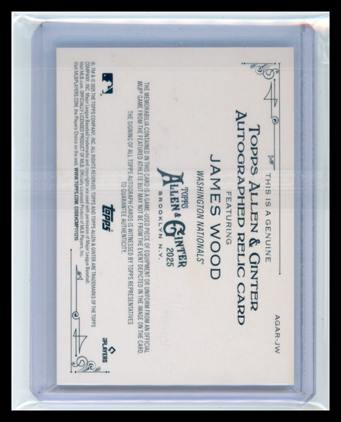 James Wood - 2025 Topps Allen & Ginter PAtch Auto Rookie 02/10