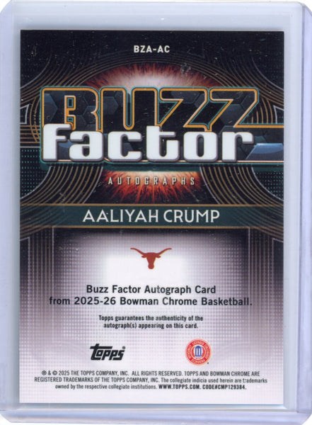 Aaliyah Crump - 2025-26 Bowman Buzz Factor Red Auto /5