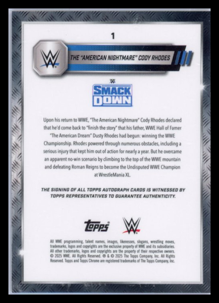 Cody Rhodes - 2025 Topps Chrome WWE Gold Refractor Auto /50