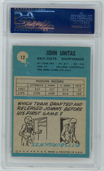 John Unitas - 1964 Philadelphia PSA 8 #12