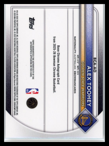 Alex Toohey - 2025 Bowman Chrome Black Rookie Auto 08/10