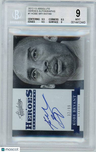 Kobe Bryant - 2012 Panini Absolute Heroes Auto /99 BGS 9