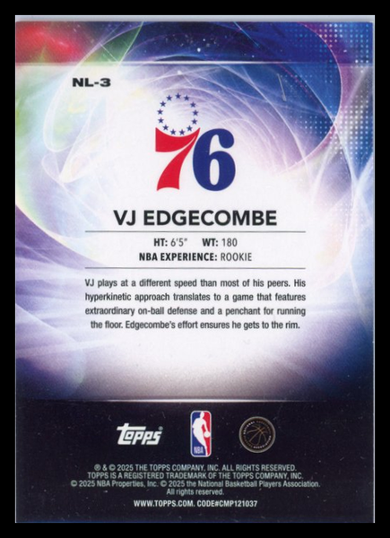 VJ Edgecombe - 2025-26 Topps No Limit Orange Rookie 05/25