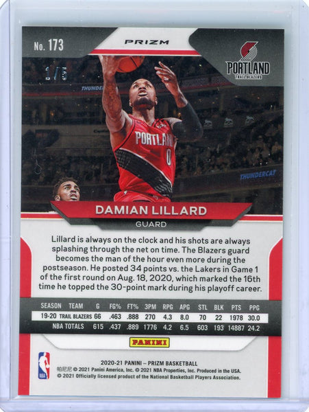 Damian Lillard - 2020-21 Panini Prizm Fast Break 2021 Green Disco 1/5 Portland