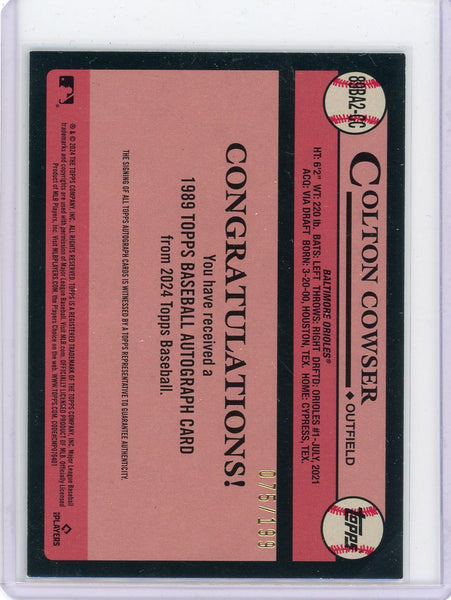 Colton Cowser - 2024 Topps 1989 Topps Baseball Autograph Black 75/199 RC