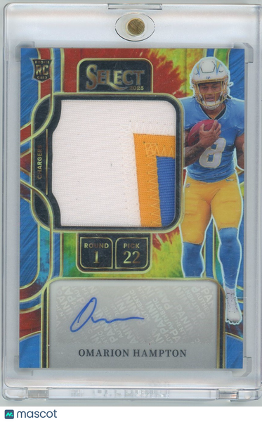 Omarion Hampton - 2025 Panini Select Prizm Tie-Dye Rookie Patch Auto 16/25
