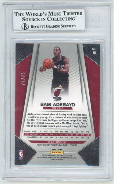 BAM ADEBAYO - 2017-18 Panini Prizm Purple Fast Break Rookie 75/75 BGS 9
