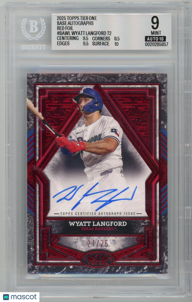 Wyatt Langford - 2025 Topps Tier One Red Foil Auto /25 BGS 9