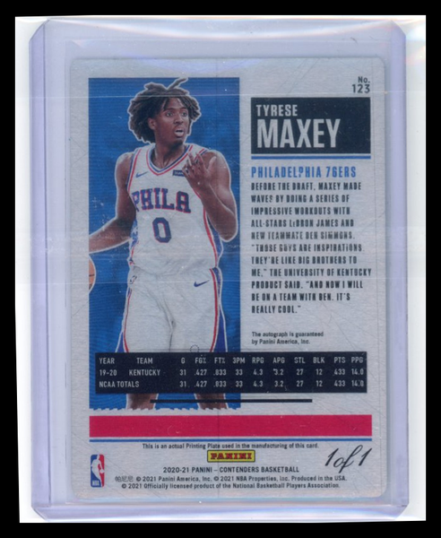 Tyrese Maxey - 2020-21 Contenders Basketball Printing Plate Rookie Auto 1/1