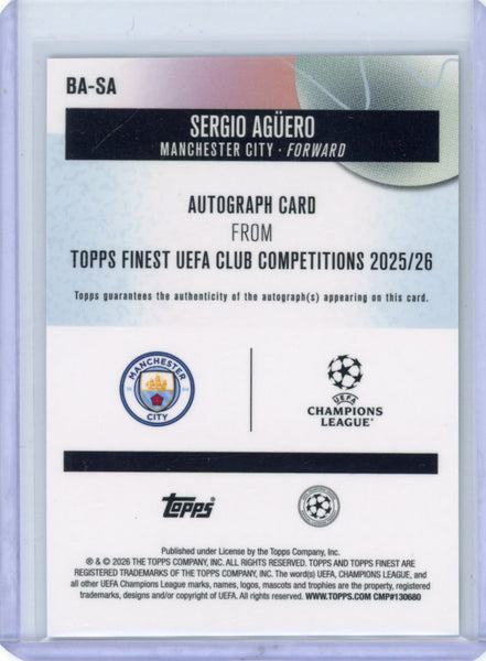 Sergio Aguero - 2025-26 Finest Champions League Green Wave Auto /99