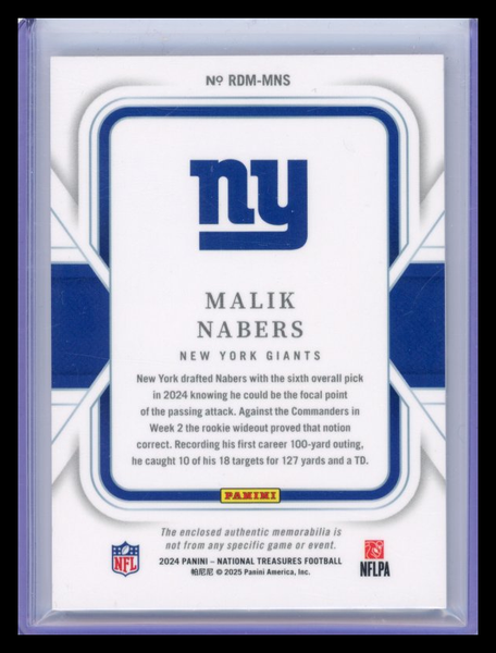 Malik Nabers - 2025 Panini National Treasures Football RC Patch 41/49