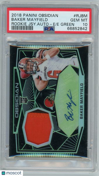 Baker Mayfield - 2018 Panini Obsidian Rookie Patch Auto Green /25 PSA 10