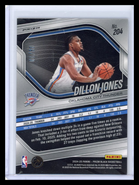 Dillon Jones - 2024-25 Panini Prizm BLACK Basketball 2025 Gold 06/10 ROOKIE