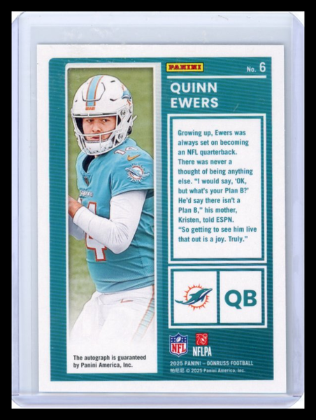 Quinn Ewers - 2025 Donruss The Rookies Panini Autograph 289/299