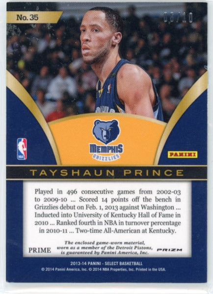 Tayshaun Prince - 2013-14 Panini Select Basketball 2014 08/10 Swatch Prime Gold