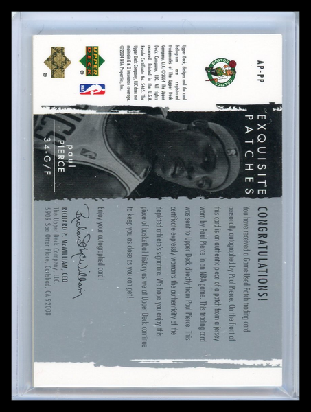 Paul Pierce - 2003-04 Upper Deck Exquisite Collection  Autograph Patch 003/100