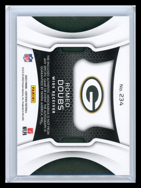 Romeo Doubs - 2022 Panini Certified Freshman Fabric Autograph Patch RC 204/399