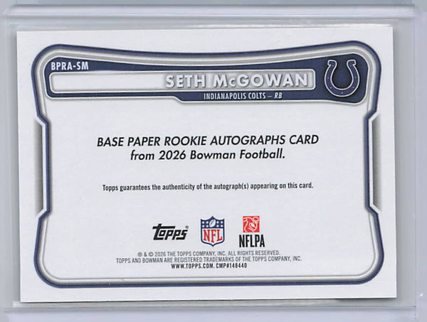 Seth McGowan - 2026 Bowman Gold Paper Rookie Auto /50