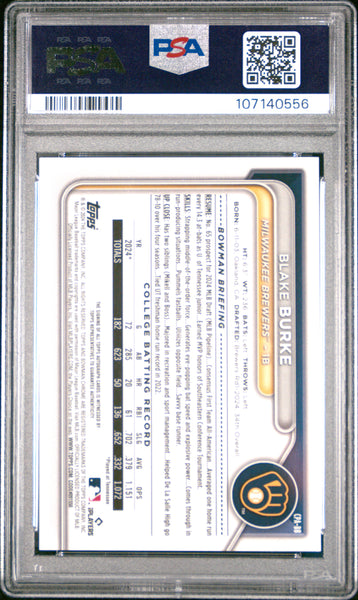 Blake Burke 2024 Bowman Draft Sapphire Chrome Auto Gold PSA 10 40/50