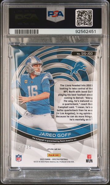 Jared Goff - 2023 Panini Spectra Signatures Neon Green PSA 10