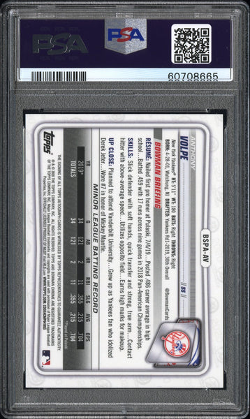 Anthony Volpe - 2020 Bowman Chrome Sapphire  Auto Ed. Auto Green PSA 10