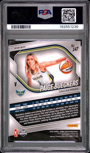 Paige Bueckers - 2025 Panini Prizm WNBA White Seismic #147 PSA 10
