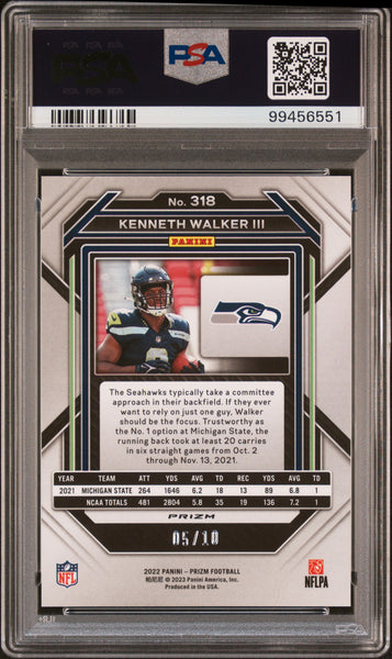 Kenneth Walker III - 2022 Panini Prizm Rookie Gold PSA 9 #318 Seattle