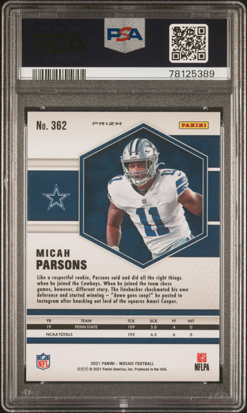 Micah Parsons - 2021 Panini Mosaic Camo Pink PSA 10