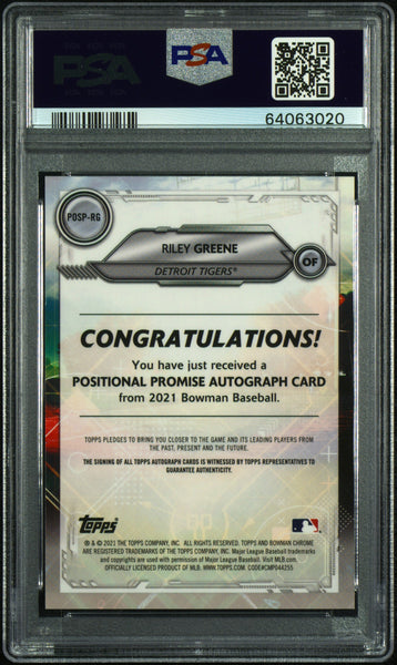 Riley Greene - 2021 Bowman Chrome Positional Promise Auto Orange PSA 10 /25
