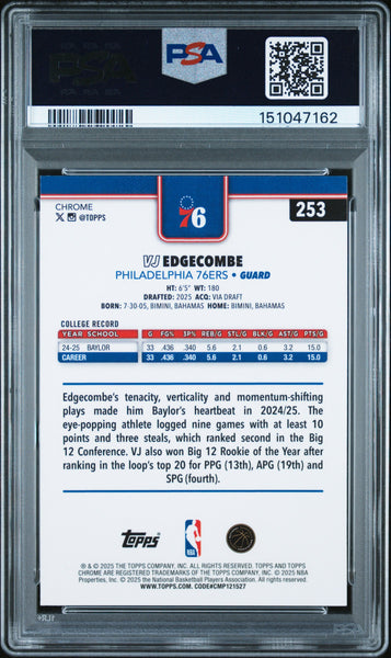 VJ Edgecombe - 2025 Topps Chrome X Fractor PSA 9