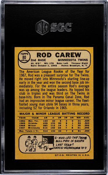 Rod Carew - 1968 Topps Baseball #80 SGC 6