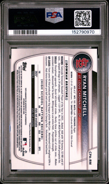 Ryan Mitchell - 2025 Bowman Draft Chrome Prospect Autographs PSA 9