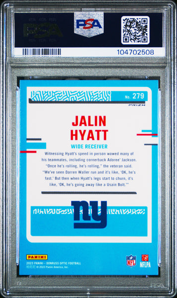 Jalin Hyatt - 2023 Panini Donruss Optic Green Velocity PSA 9