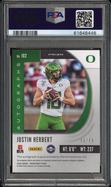 Justin Herbert - 2020 Panini Prizm Draft Picks Autograph Mojo PSA 10