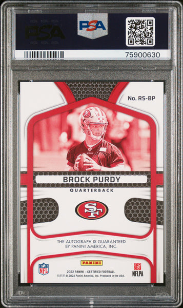 Brock Purdy 2022 Panini Certified Rookie Signatures Mirror Red PSA 10 /99 Rookie