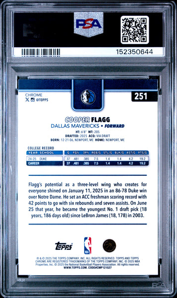 Cooper Flagg - 2025 Topps Chrome PSA 9