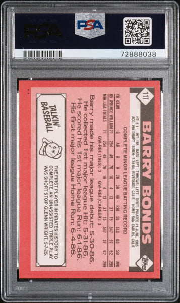 Barry Bonds - 1986 Topps Traded #11T PSA 8