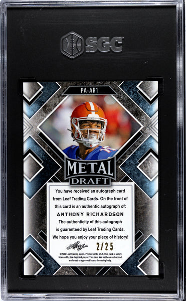 Anthony Richardson - 2022 Leaf Metal Draft Portrait Autograph Purple SGC 10 /25