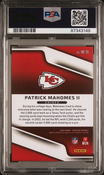 Patrick Mahomes II - 2023 Panini Certified Huck It Chuck It PSA 9