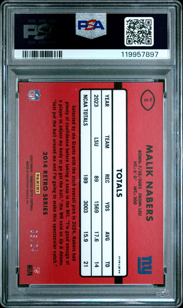 Malik Nabers - 2024 Panini Donruss Optic 2014 Retro Series Dragon PSA 8