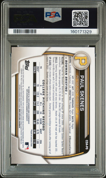Paul Skenes - 2023 Bowman Draft Chrome Prospect Autograph PSA 8