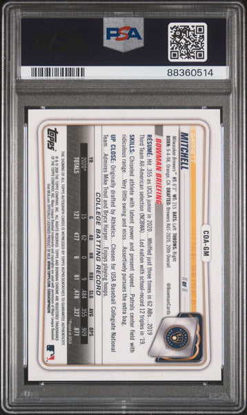 Garrett Mitchell - 2020 Bowman Draft Chrome Draft Picks  Autograph PSA 10