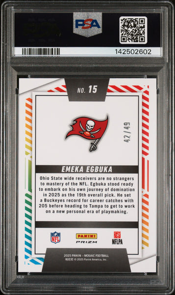 Emeka Egbuka - 2025 Panini Mosaic Men Of Mastery Purple 42/49 PSA 10