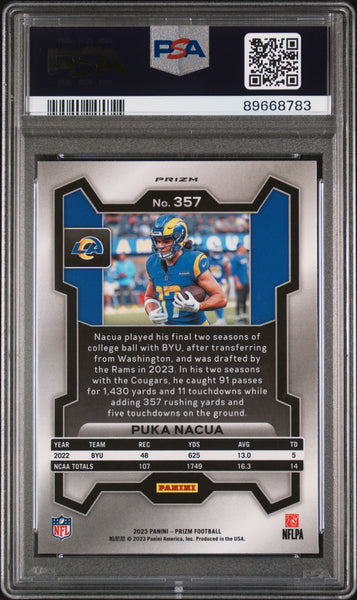 Puka Nacua - 2023 Panini Prizm Red White Blue PSA 9