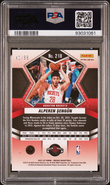 Alperen Sengun - 2021 Panini Mosaic Blue PSA 10 Rookie /99