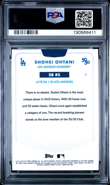 Shohei Ohtani - 2024 Topps 50/50 Chrome #9 Aqua Refractor 05/75 PSA 9